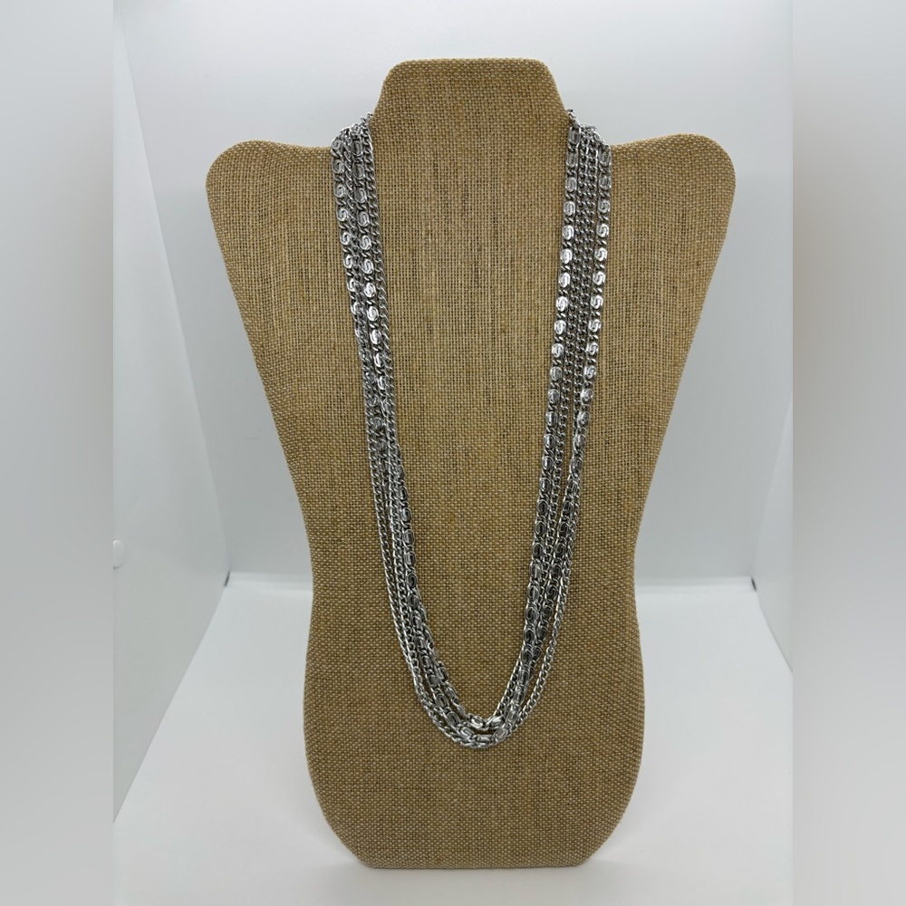 Vintage Sarah Coventry Silver Tone 4 Chain Greek Key Necklace –Mid Century